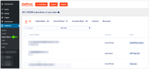Managing email subscribers in MailPoet plugin